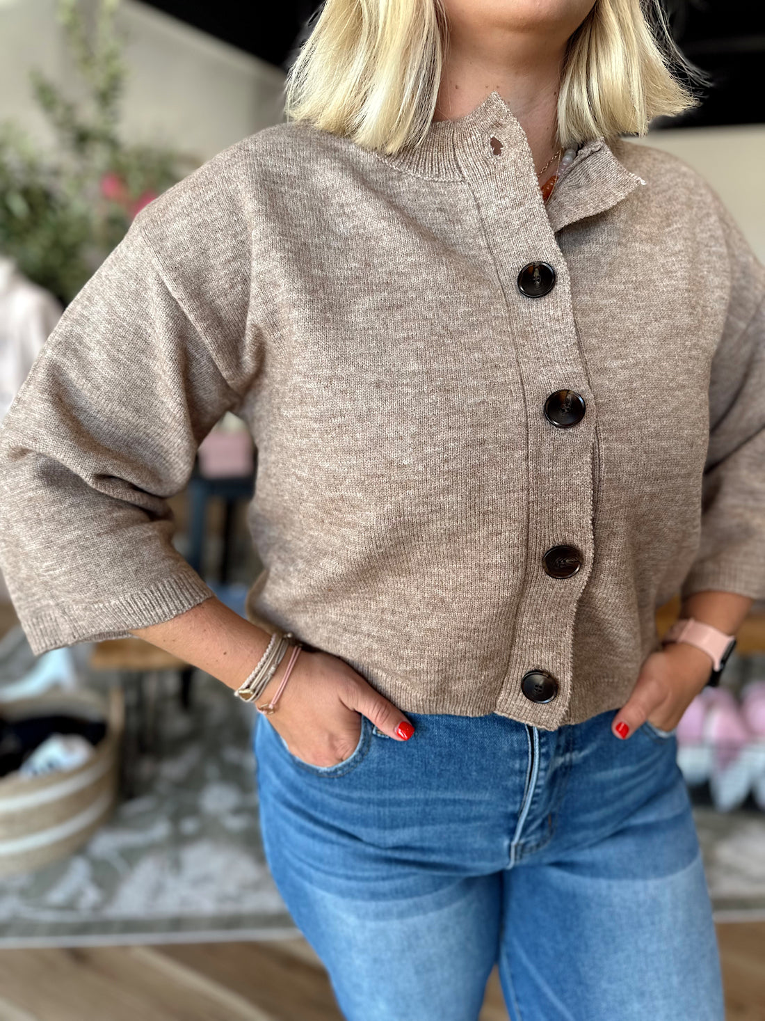 Halsey Half Sleeve Button Down Cardigan