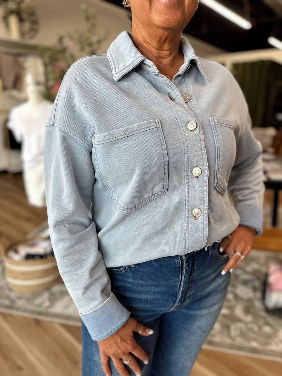 Avery Acid Wash Button Down Shacket