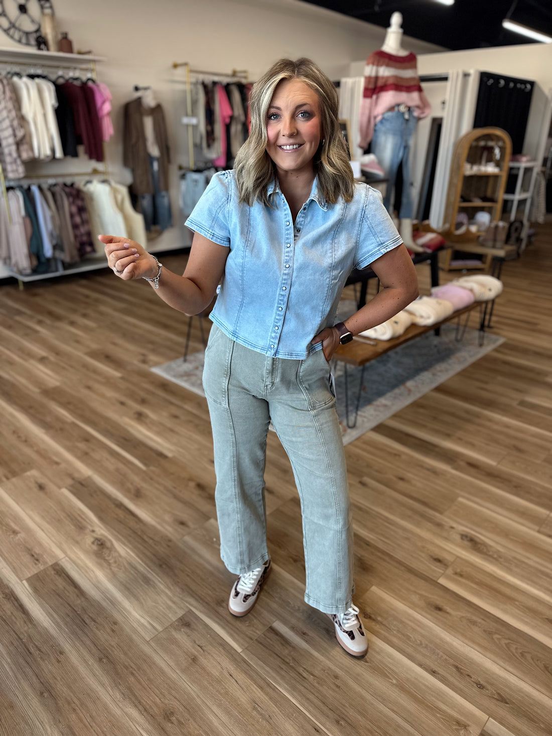 Missy Olive Denim Straight Leg Pants