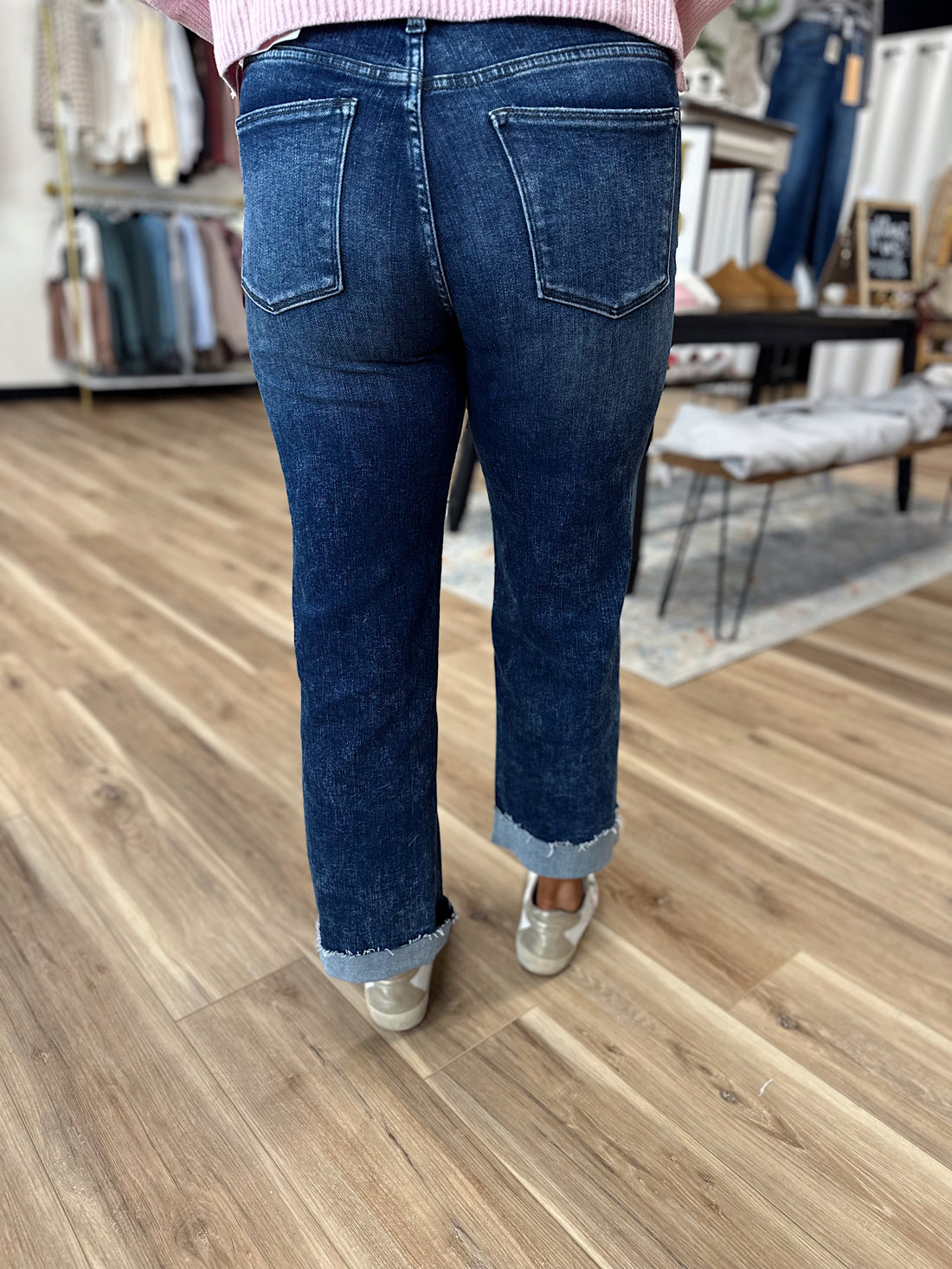 Jenna Mid Rise Cuffed Straight Denim