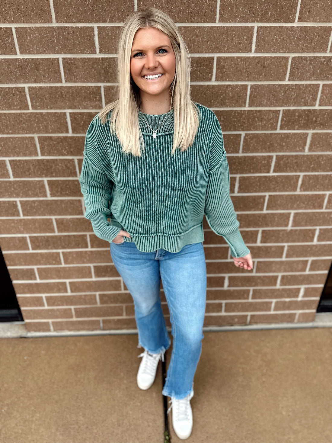 Lora Washed Side Slit Cropped Sweater