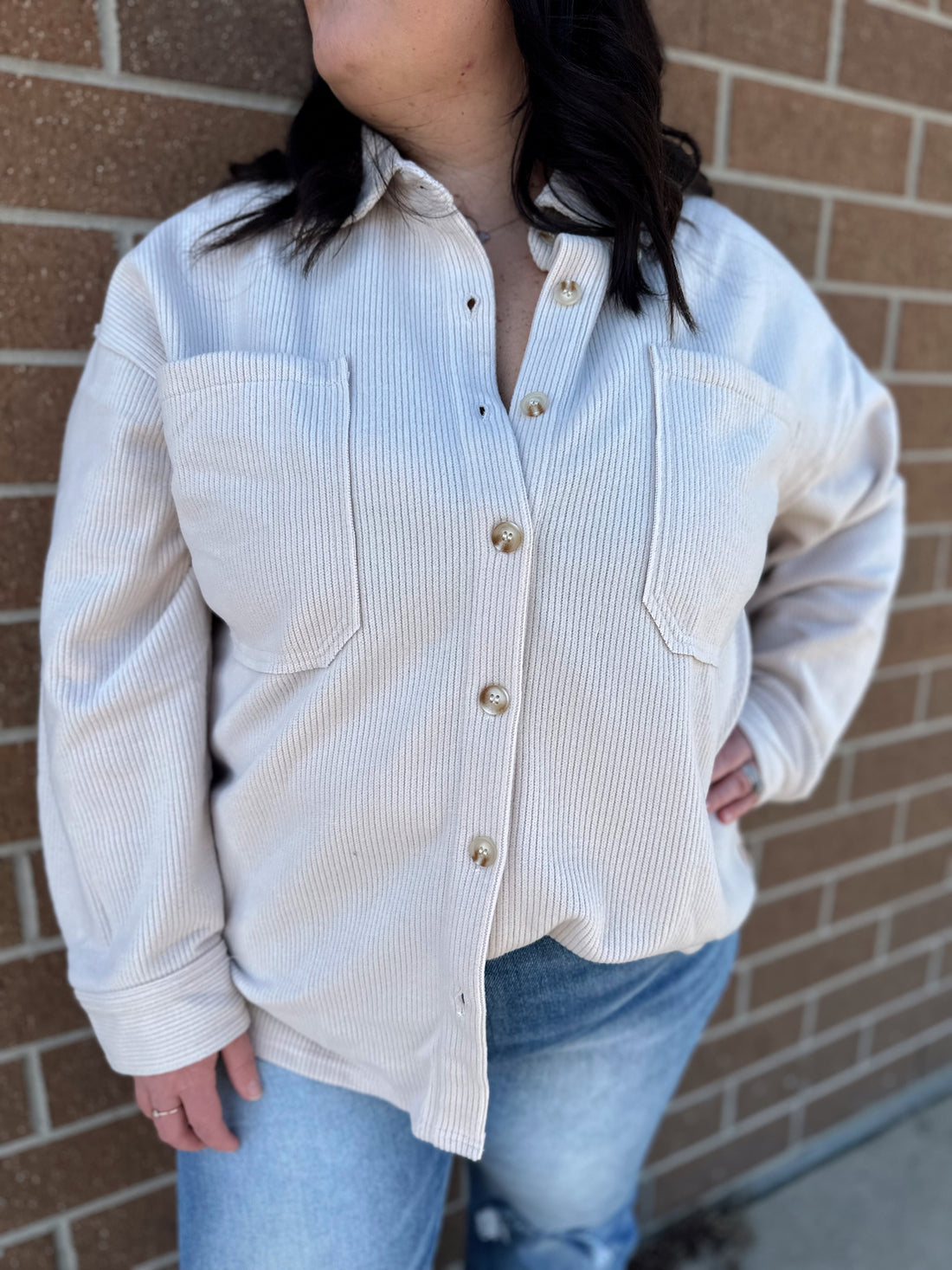 Curvy Ribbed Button Up