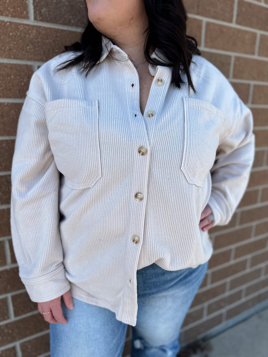Curvy Ribbed Button Up