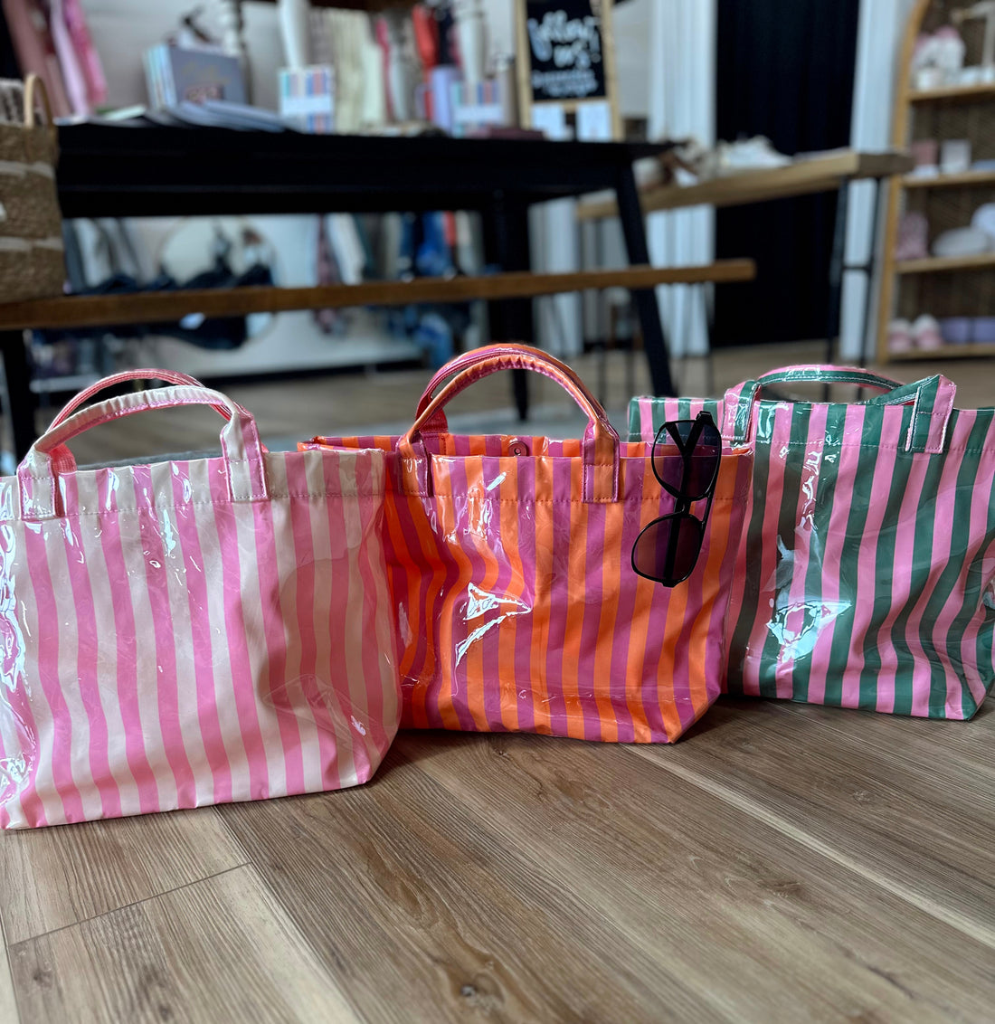 Kinsley Striped Vinyl Tote Bag