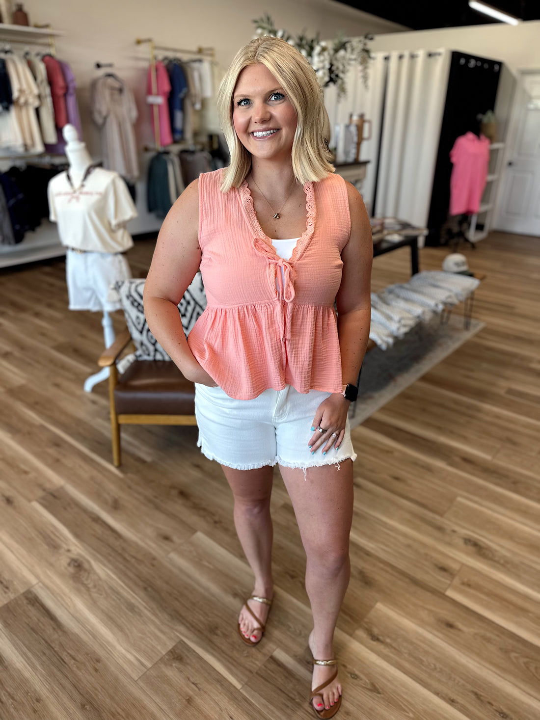 Avery Lace Button Tank