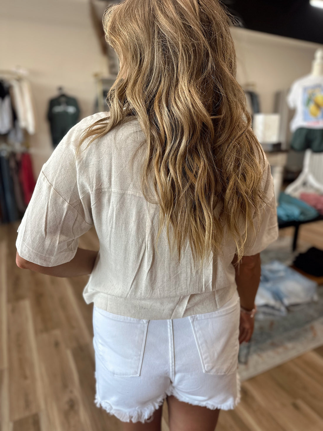 Linen Cropped Button Up