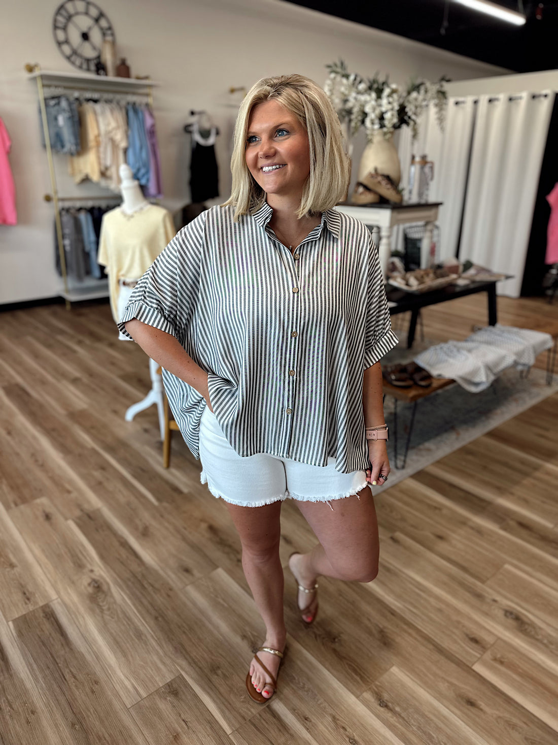 Devin Striped Button Down Oversized Top