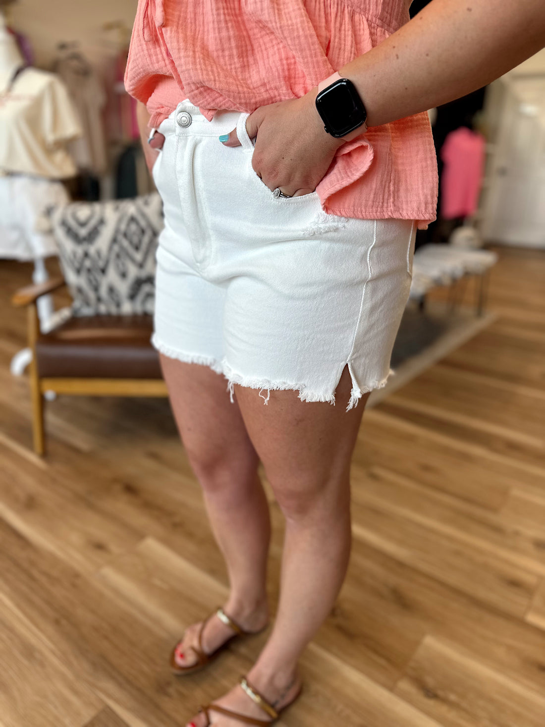 Kayden White Distressed Denim Shorts