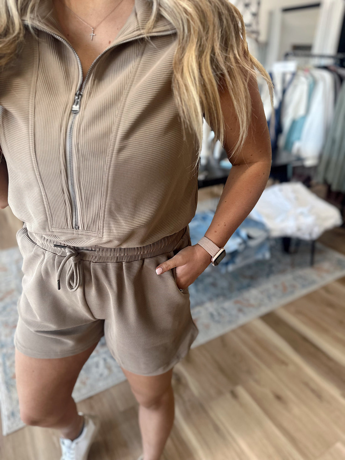 Paige Ribbed Half Zip Romper