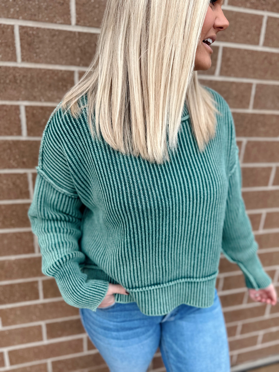 Lora Washed Side Slit Cropped Sweater
