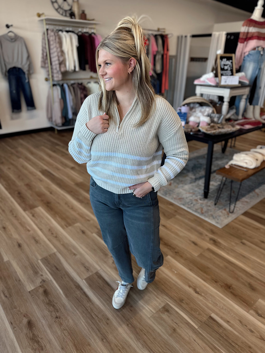 Kolly Ribbed Half Zip Sweater