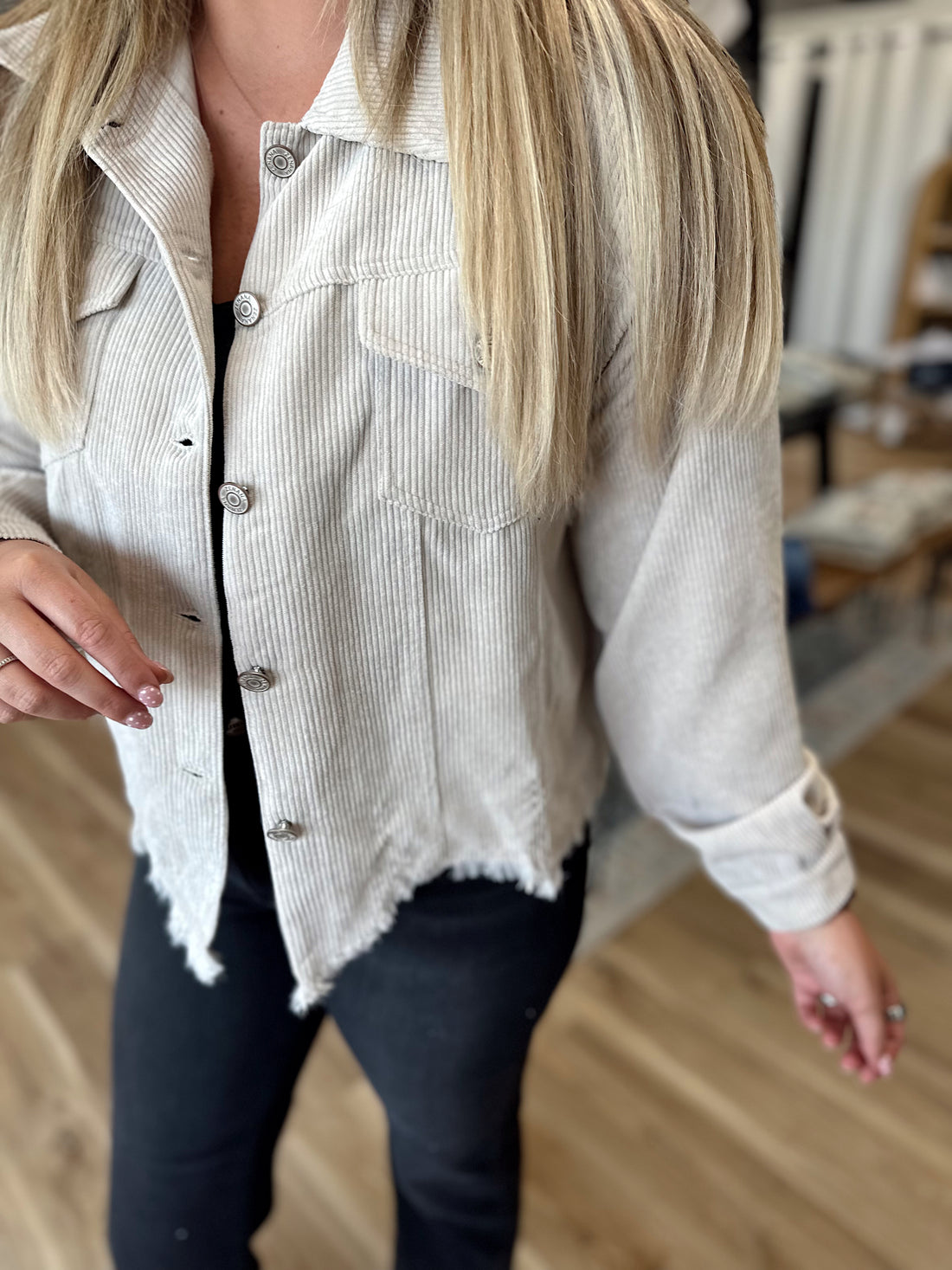 Kinsey Distressed Corduroy Cropped Jacket