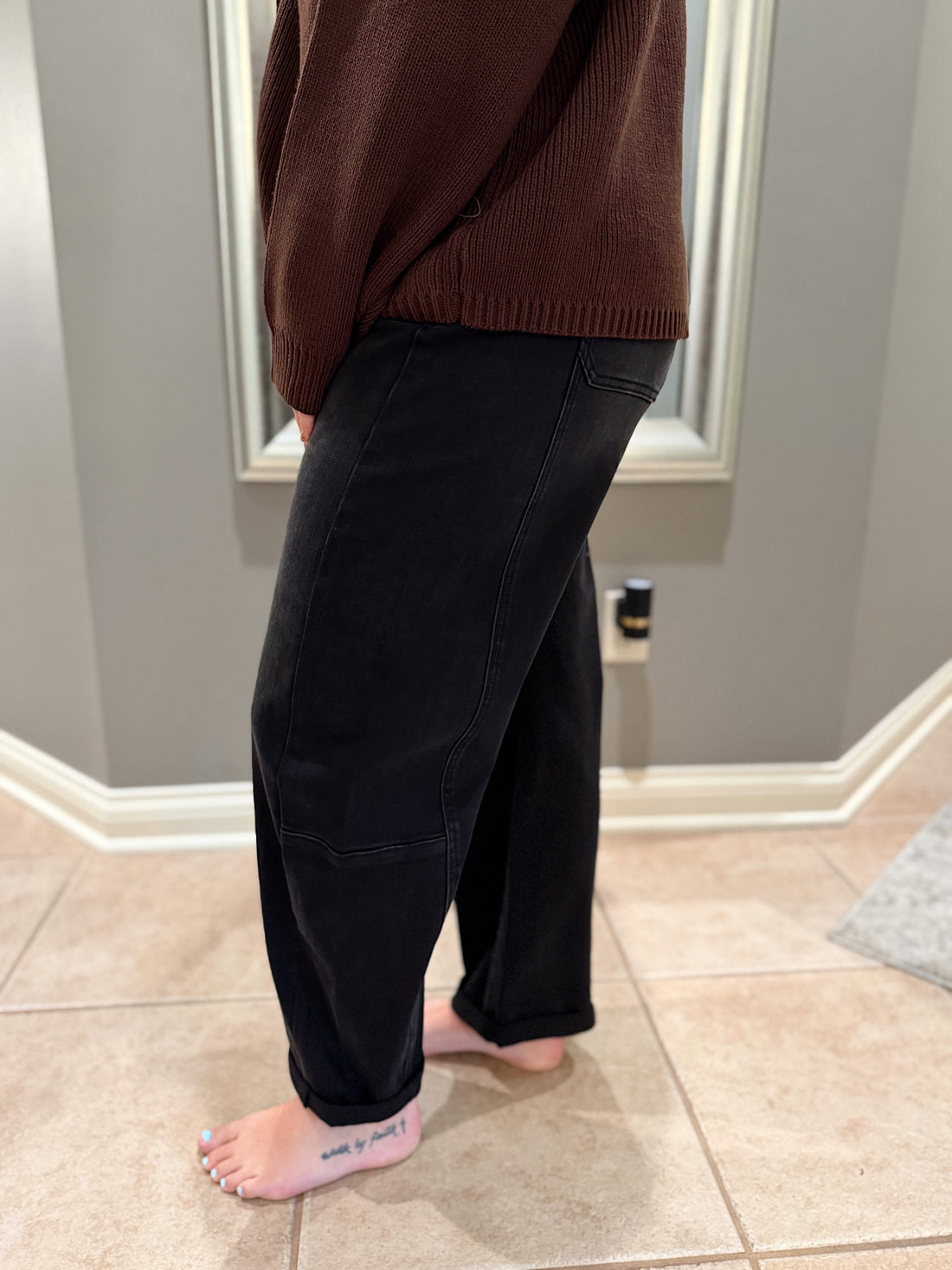 Crew High Rise Black Barrel Denim