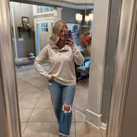 Hadley Striped Button Mock Neck Sweatshirt