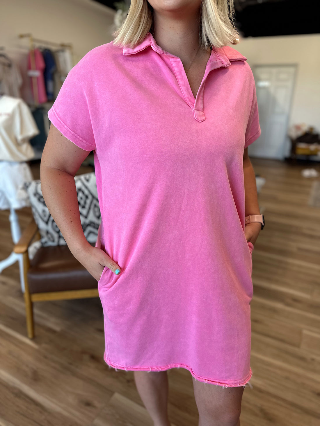 Heather Mineral Washed Polo Dress