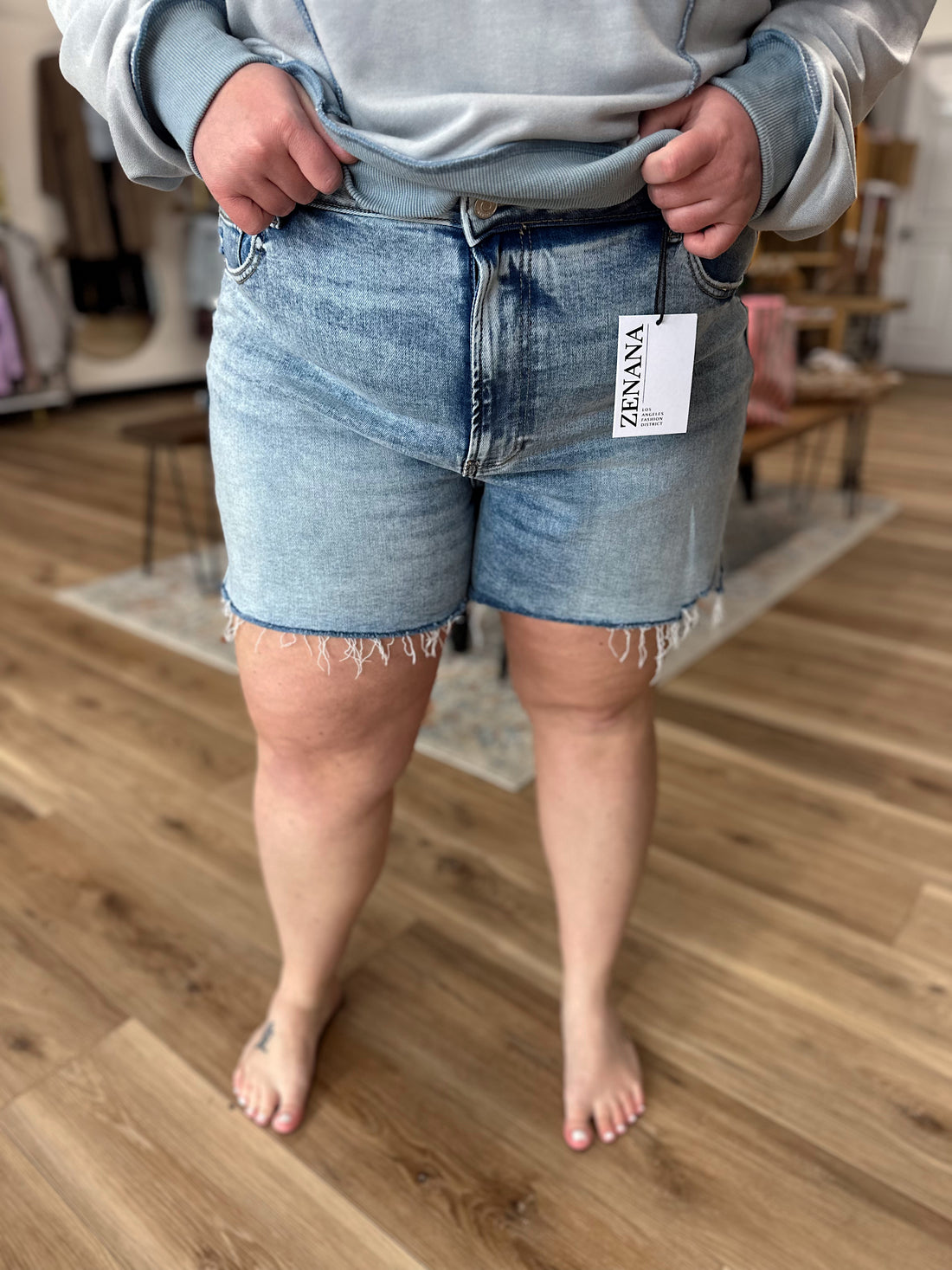 Ally Curvy  Distressed Denim Shorts