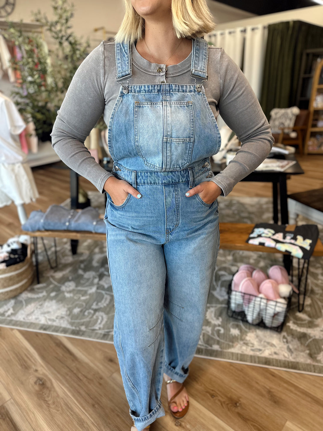 Morgan Denim Barrel Overalls