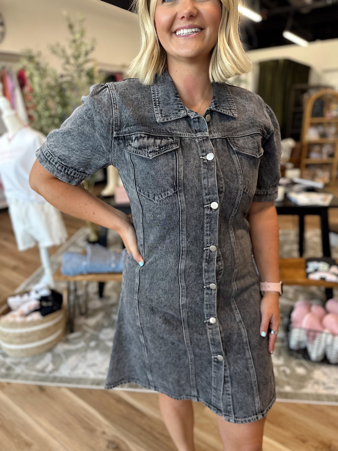 Ash Black Button Up Denim Dress
