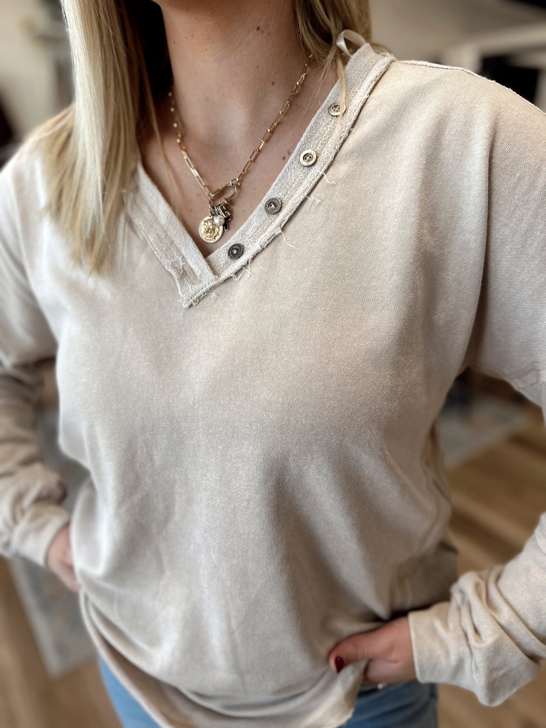 Aria Washed V-Neck Top