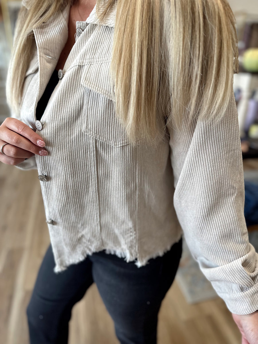 Kinsey Distressed Corduroy Cropped Jacket