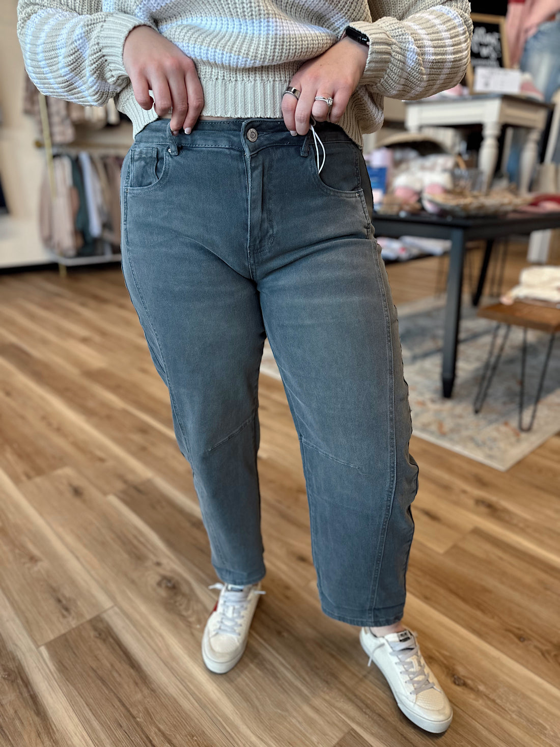 Laken Ash Black Cropped Barrel Denim