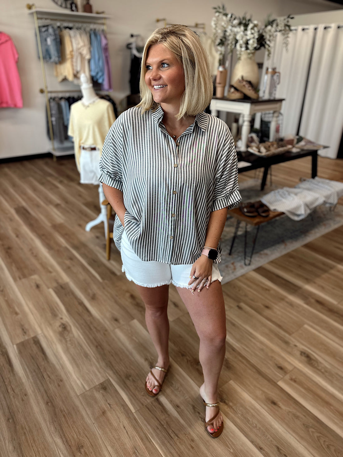 Devin Striped Button Down Oversized Top