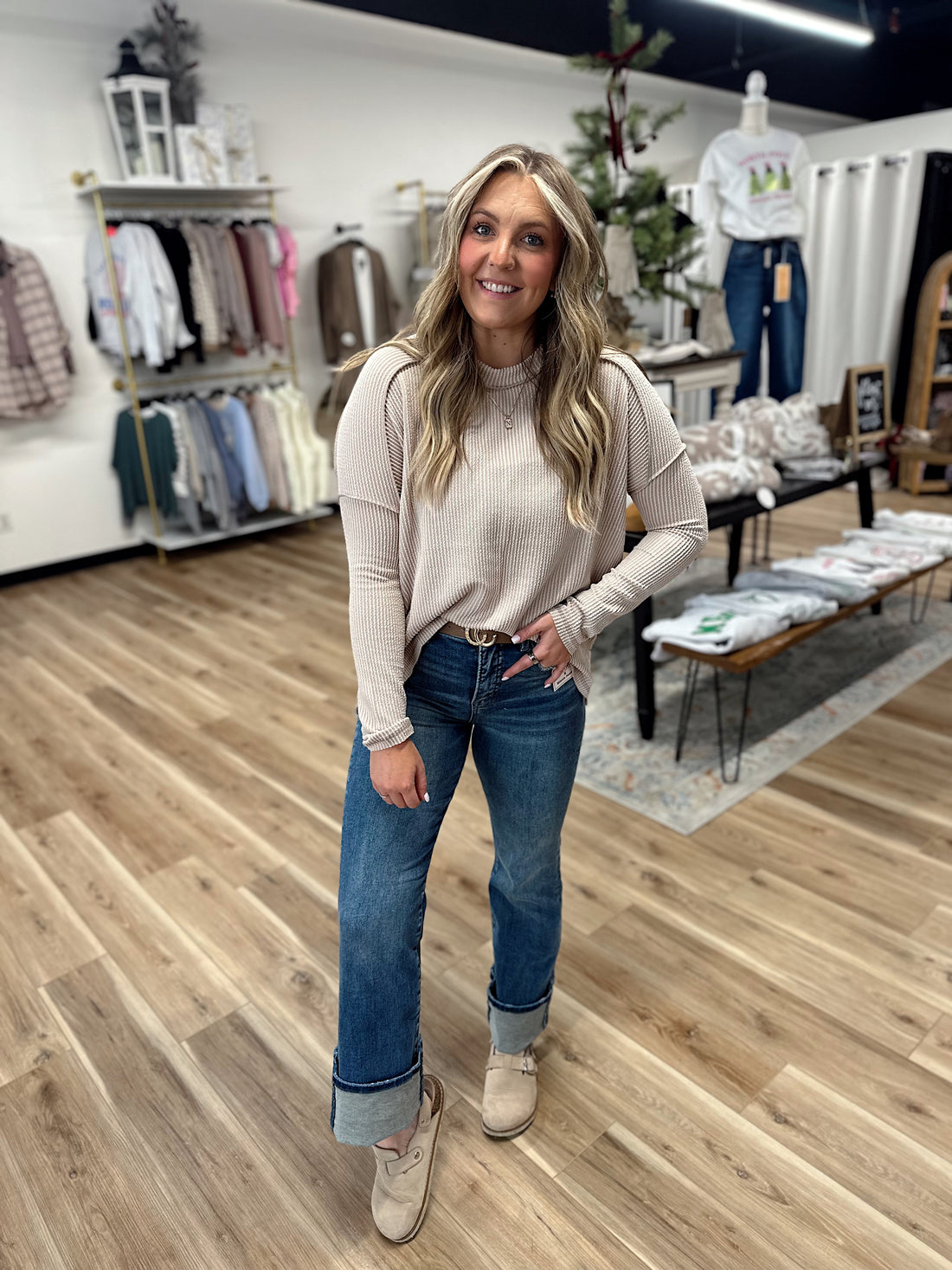 Mya Ribbed Boat Neck Top +