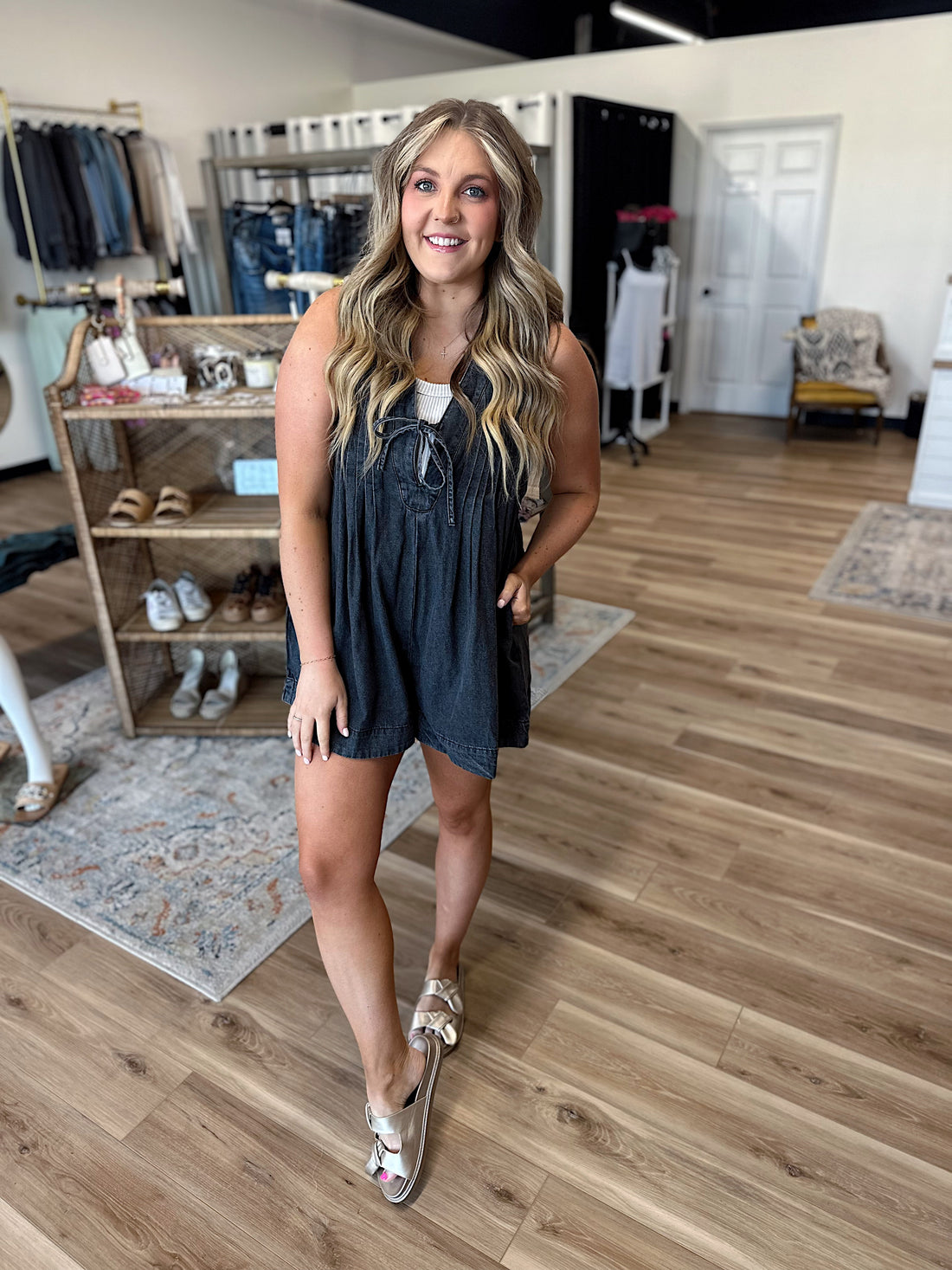 Karlee Pleated Denim Romper