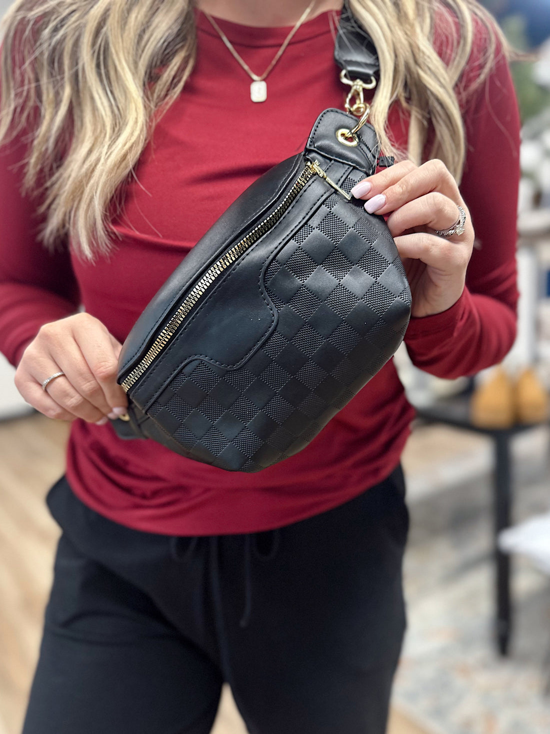 On The Go Checkered Bum Bag