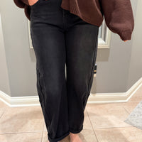 Crew High Rise Black Barrel Denim
