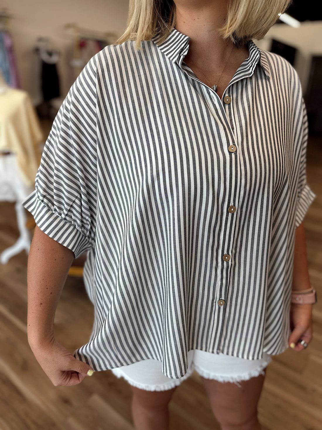 Devin Striped Button Down Oversized Top
