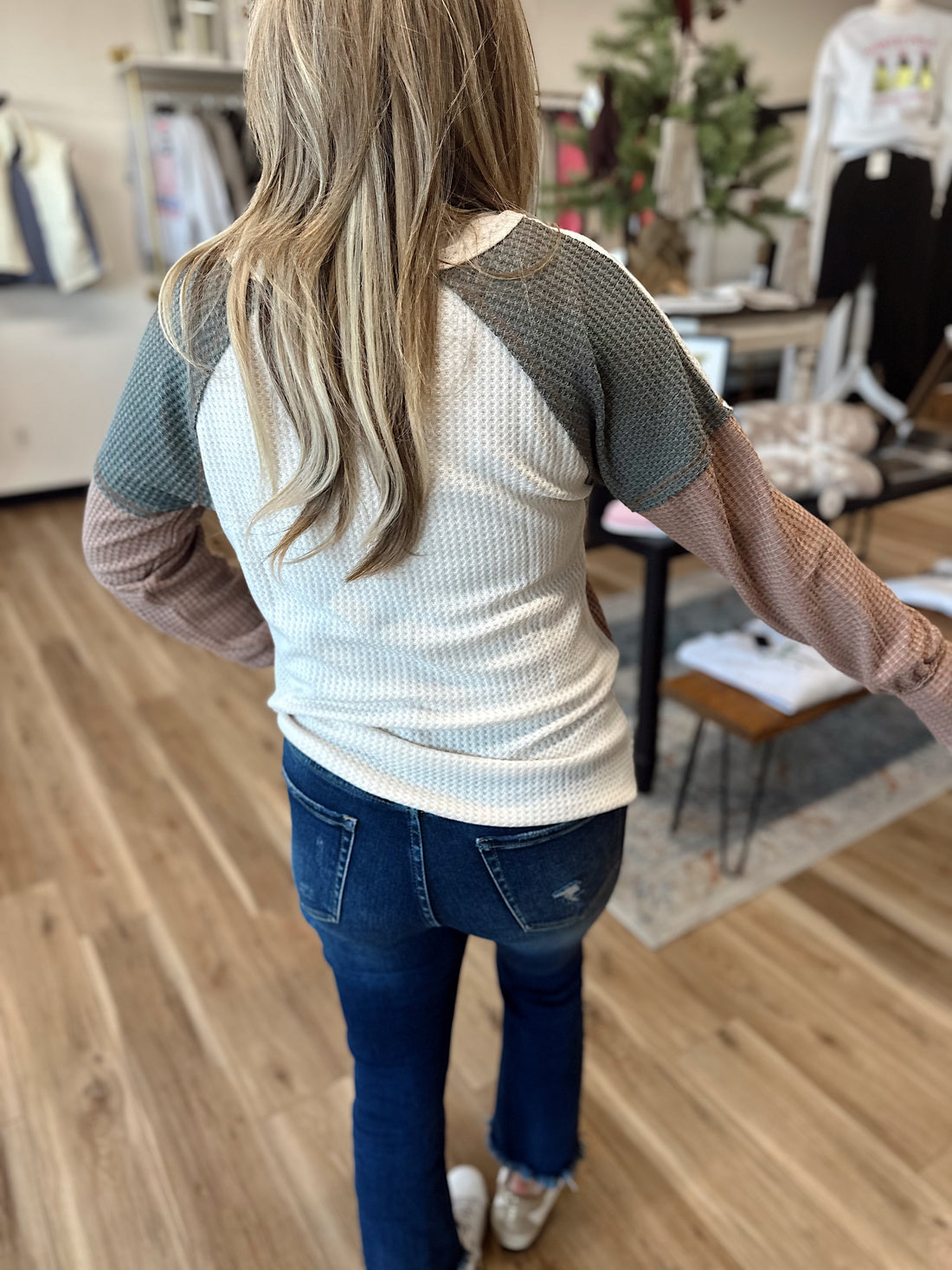 Nikki Waffle Color Block Top