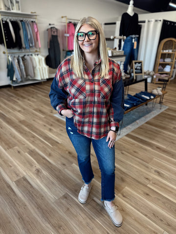 Vintage Red Oversized Plaid Top