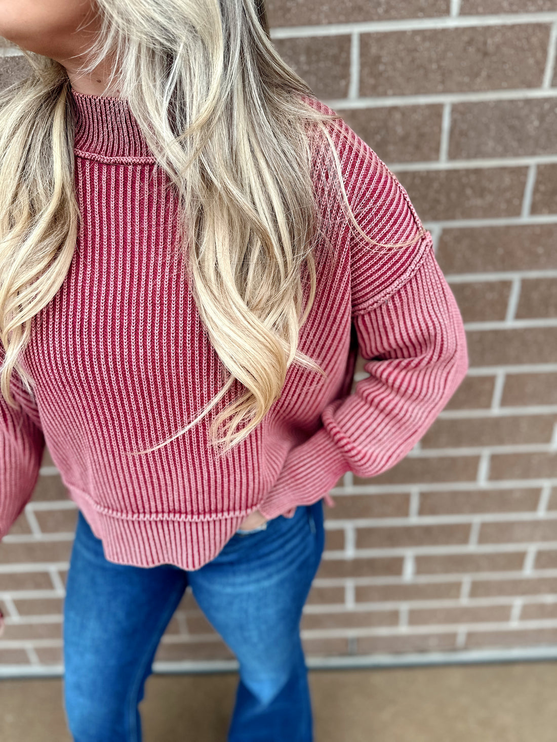 Lora Washed Side Slit Cropped Sweater
