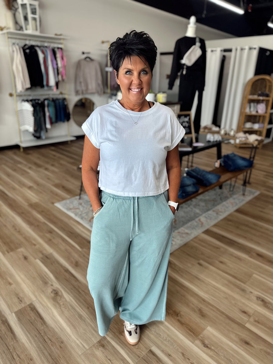 Alexus Washed Cropped Flare Pants