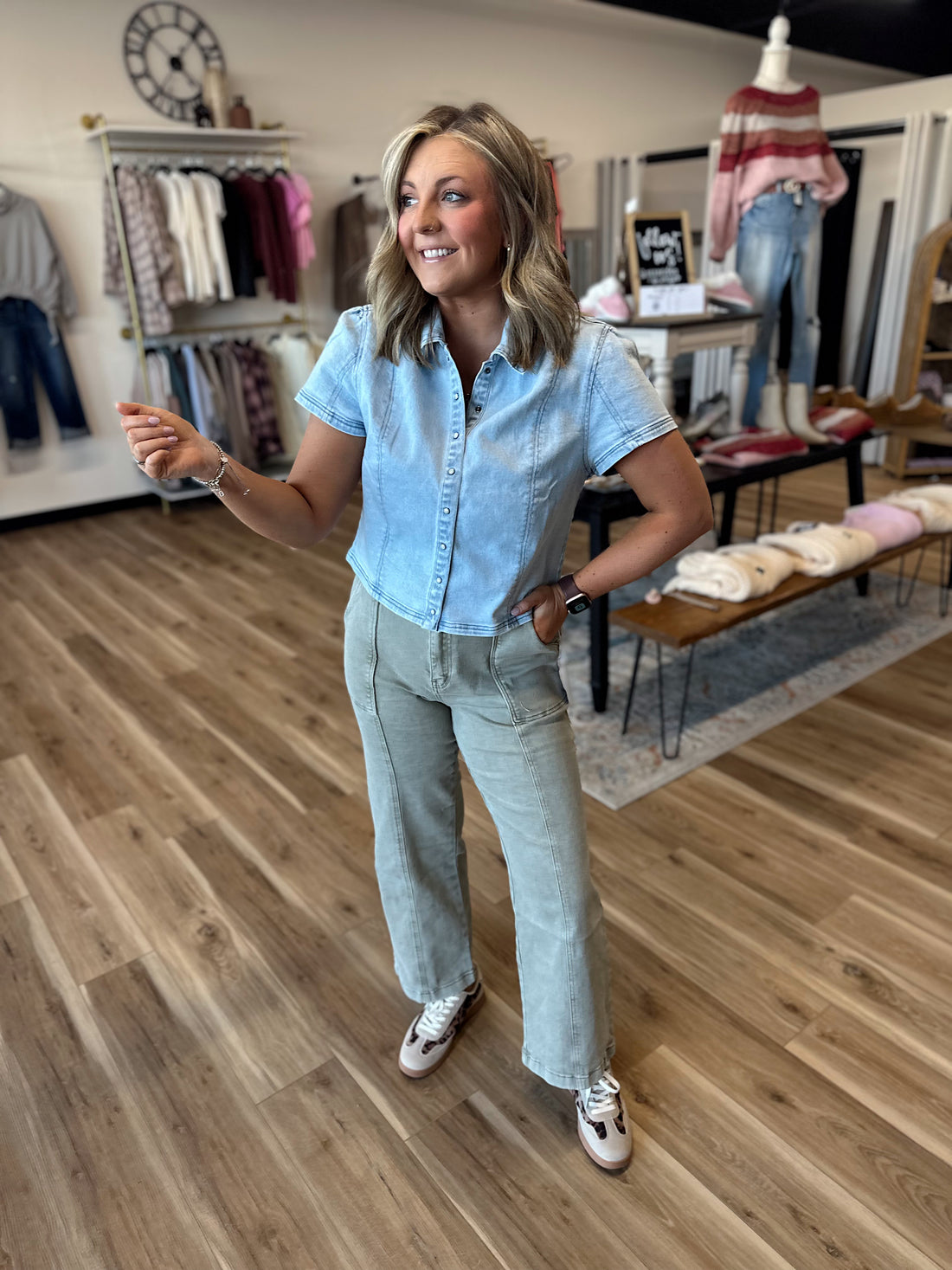 Missy Olive Denim Straight Leg Pants