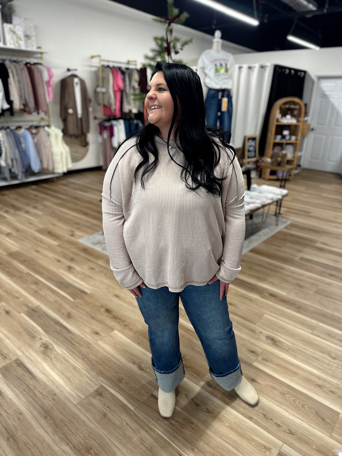 Mya Ribbed Boat Neck Top +