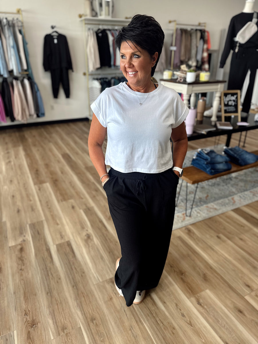 Kat Black Wide-Leg  Linen Pants