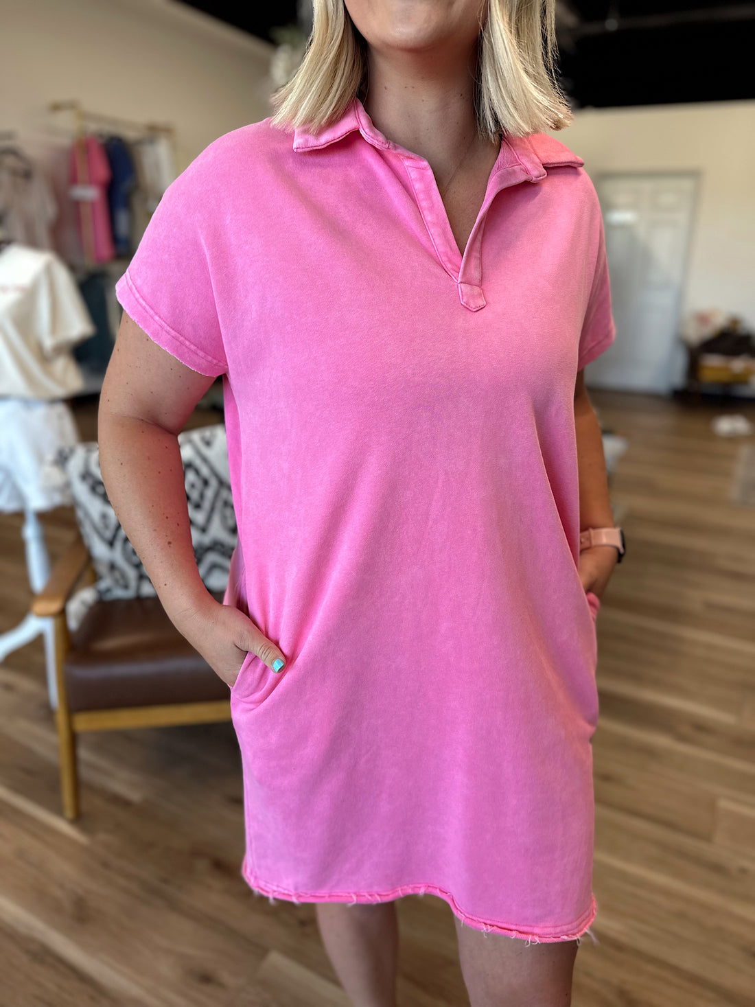 Heather Mineral Washed Polo Dress