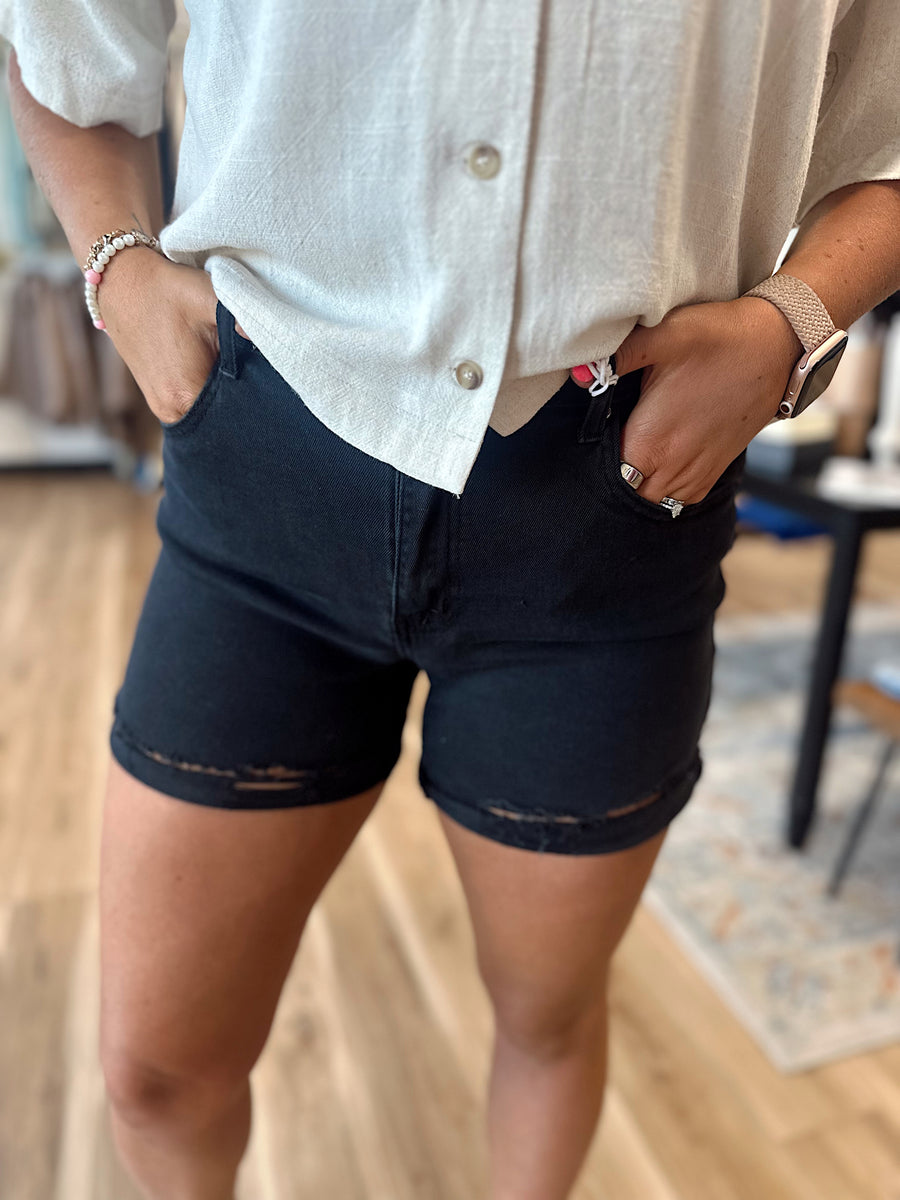 Brynn Black Cuffed Denim Shorts