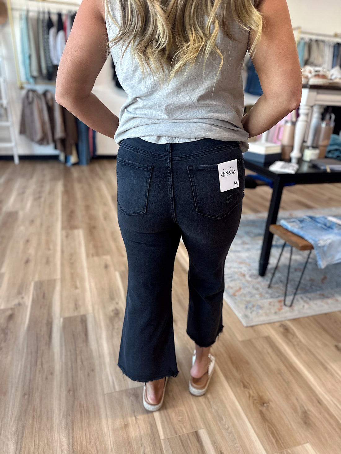 Janie Washed Black Cropped Denim