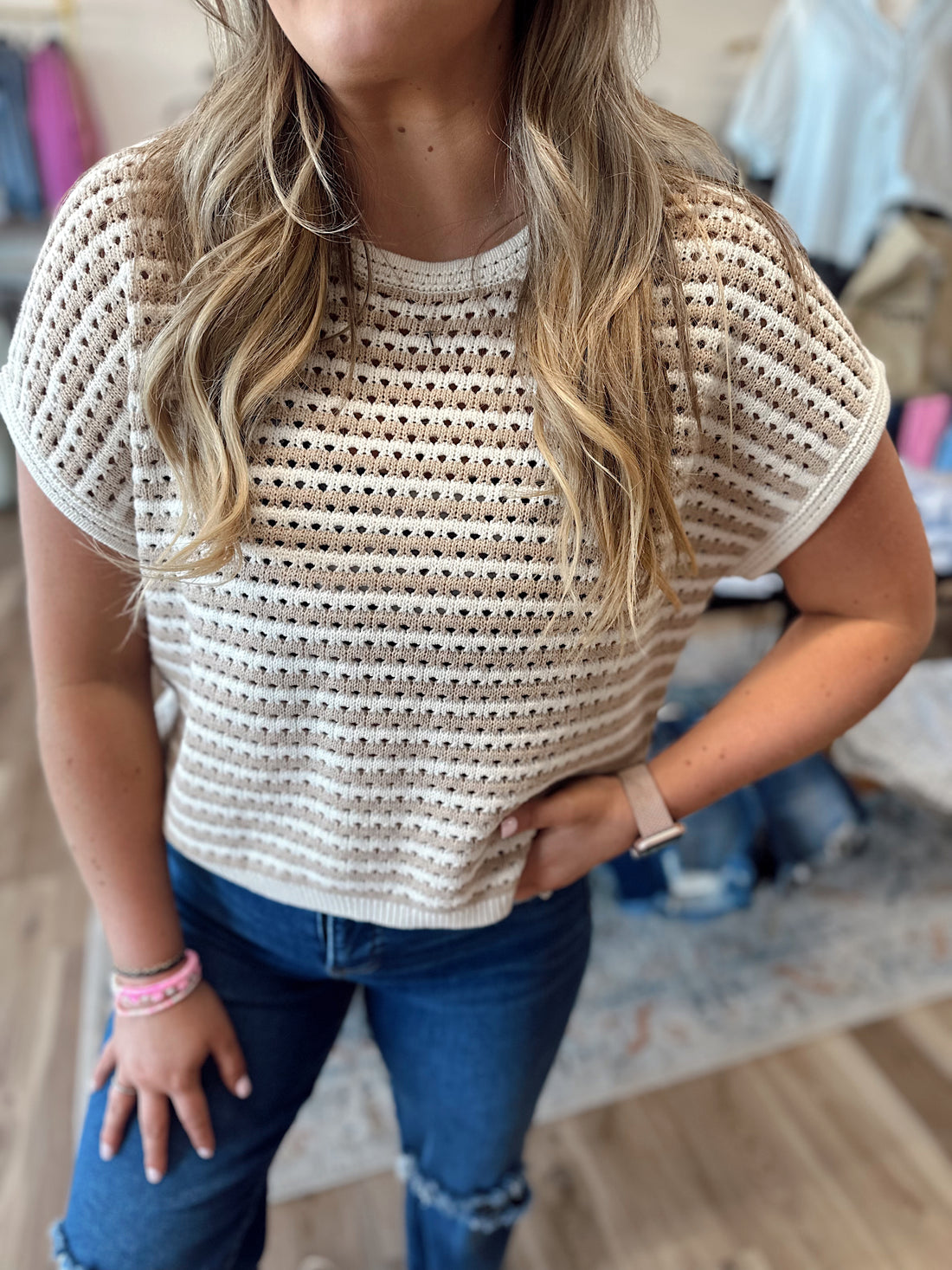 Addie Crochet Short Sleeve Top