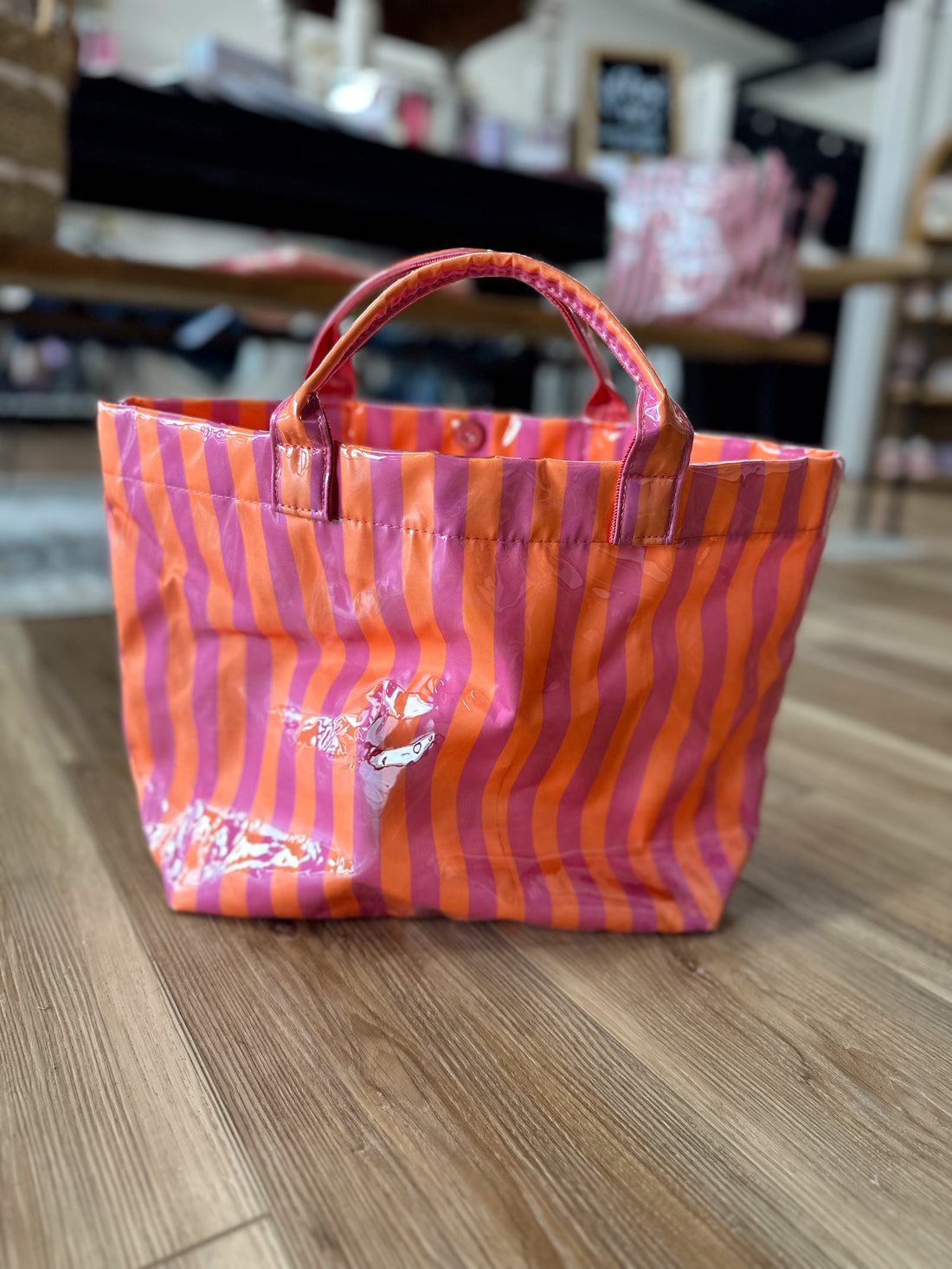 Kinsley Striped Vinyl Tote Bag