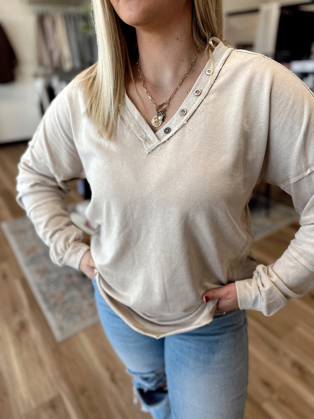 Aria Washed V-Neck Top