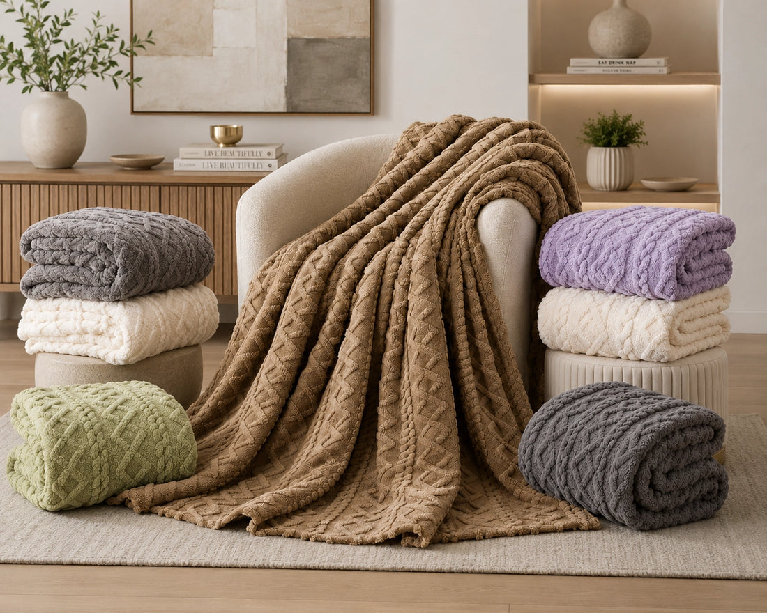 Beige Cable Knit Soft Throw Blanket