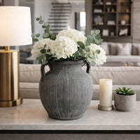 Black Ceramic Ribbed Weathered Handle Vase