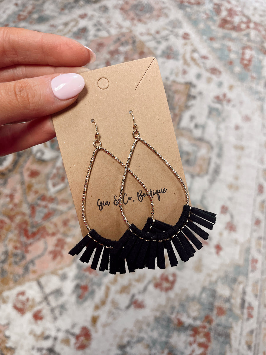 Suede Fringe Teardrop Earring